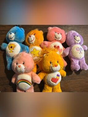 Care Bears Colorful Plush Set - Rainbow, Blue, Pink, Purple, Peach & Gold Lion